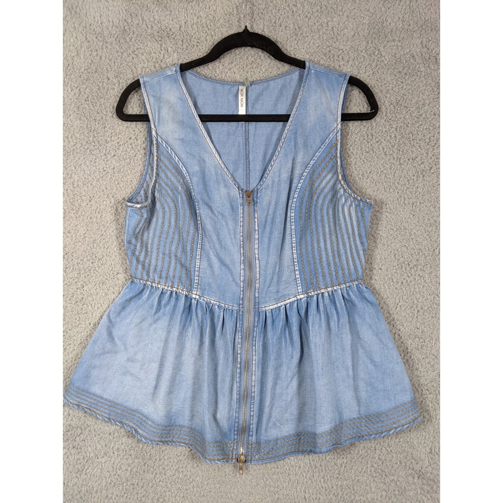 Mür Mür Denim Blouse Womens M Blue Embroidered Full Zip Western Feminine Boho